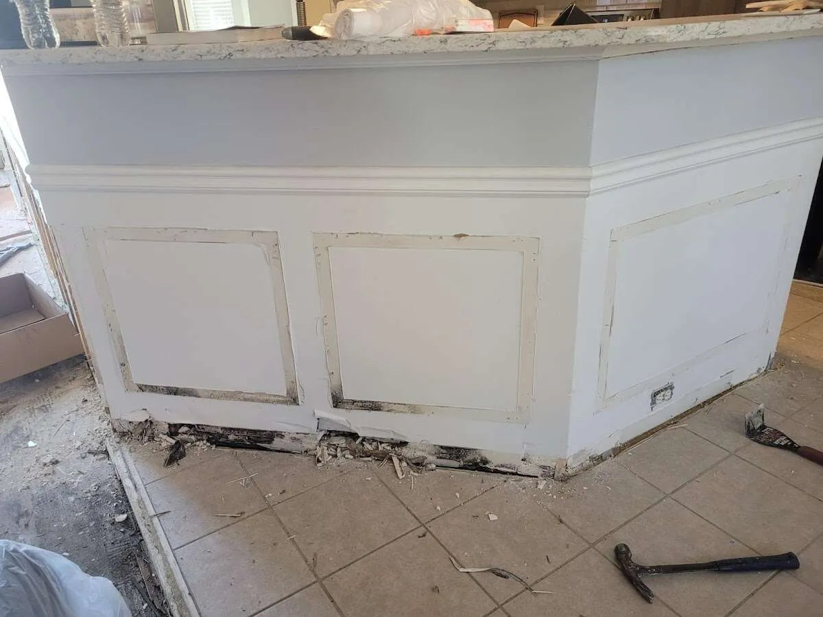 Water damage and mold on kitchen during Storm Damage Restoration in Newton